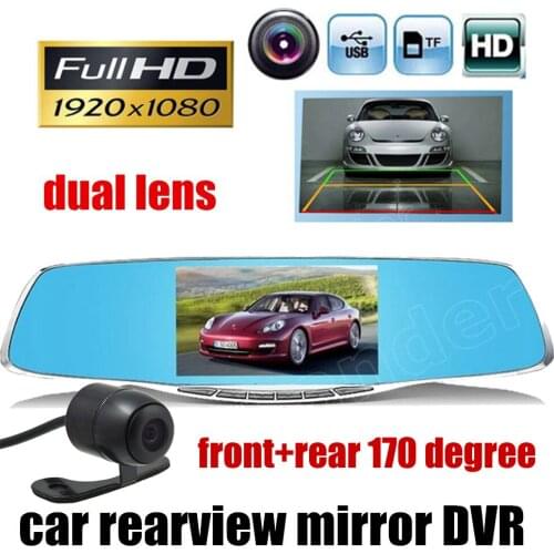 4.3 Inch Rearview Mirror Car DVR Camera Rearview Mirror Auto dvrs dual lens dash full 1080P night vision free shipping