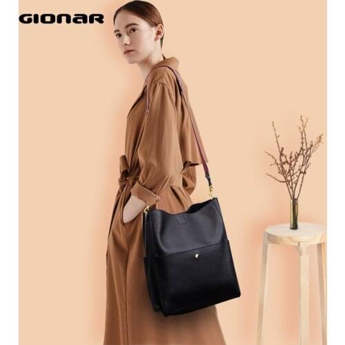 Genuine Leather Bucket Bag Women RFID Designer Purse Handbag Crossbody Shoulder Luxury Top-handle Tote Magnetic Closure Hand Bag