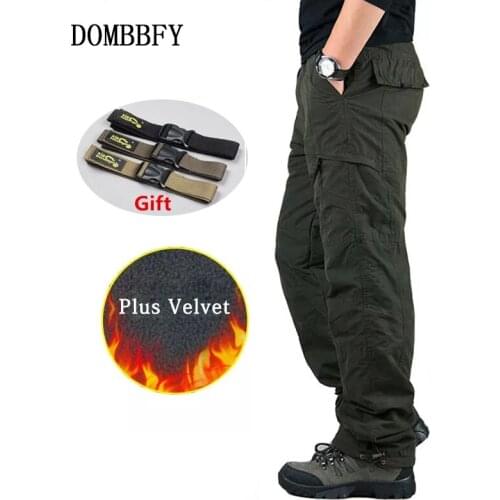 Winter Thick Fleece Casual Pants Men Cotton Military Tactical Baggy Cargo Pants Double Layer Plus Velvet Warm Thermal Trousers