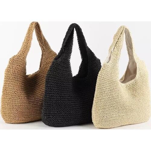 1 Pcs Fashion Rattan Women Shoulder Bags Wikcer Woven Large Capacity Female Handbags Summer Beach Straw Bags Casual Totes Purses