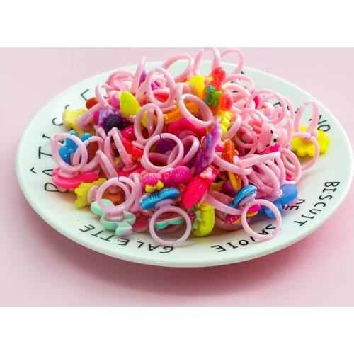 10pcs/bag Cute Children Ring Fashion Colored Multicolor Ring Girls Gifts Lovely Fruit Scrub Animal Princess Suit Kinds Jewelry