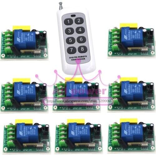1CH 220V 30A RF 3000W Wireless Remote Control Power Switch 8Pcs and Controller 1Pc System For Smart/Intelligent Home light/LED
