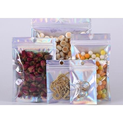 20Pcs Rainbow Transparent Laser Ziplock Bags Iridescent Zip lock Bags Cosmetic Jewelry Data Cable Sealed Packaging Bags