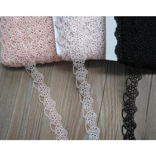 3 Yards Pink Black Lace Trim Applique Water Soluble Flower Lace Fabric Sewing Accessories High Quality 25mm