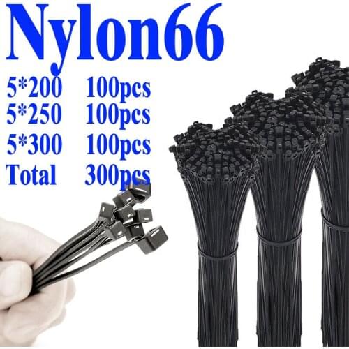 300 Pcs Nylon Cable Tie Self-locking Plastic Wire Zip Ties Set 5*200 5*250 5*300