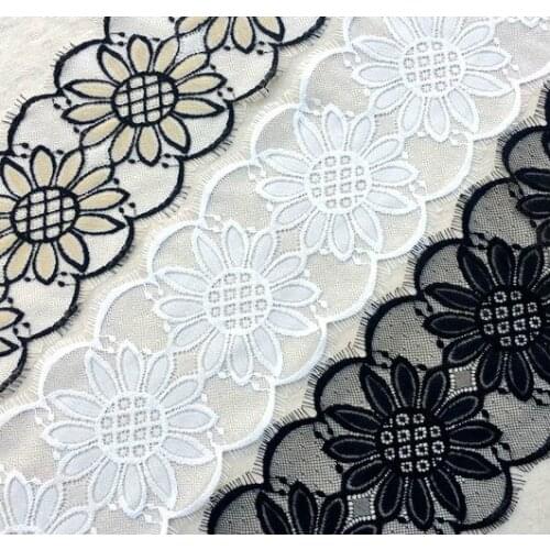 6M/Lot 3-Color High-grade Eyelashes Lace Trim Flowers Two-color Black White Lace Fabric Wedding Dress Material