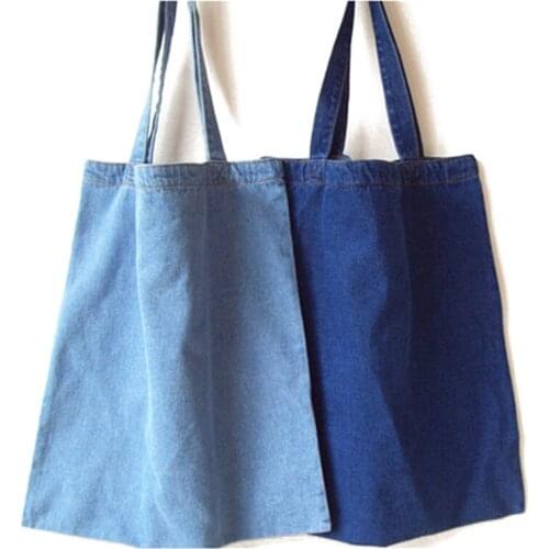 6PCS / LOT New women Shopping Bag Simple Jeans Shoulder Bag Large Capacity Pure Color Denim Storage Bag