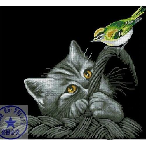 FREE delivery Top Quality popular counted cross stitch kit cat and bird, kitty bird