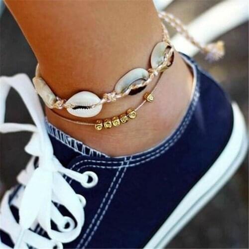 Bohemian 2019 new Shell Charm Anklets For Women Handmade Beach Sexy Girls Rope Chain Anklet Bracelet 2019 New Boho Jewelry