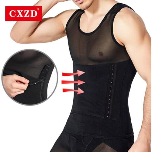 CXZD Mens Slimming Breasted Vest Body Shaper Belly Breathable Control Posture Mesh Chain Shirt Underwear Corset Abdomen