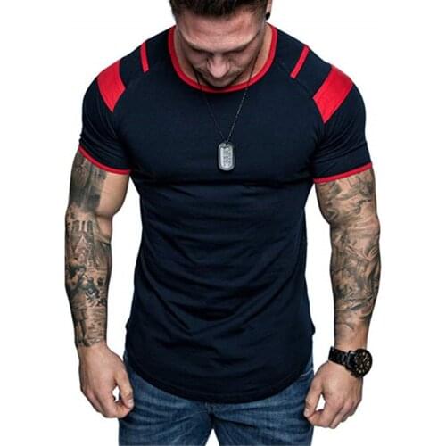 Summer Mens Short-sleeved T-shirt Round Neck Shoulder Color Matching Running Jogging Sports and Leisure T-shirt Ropa Deportiva