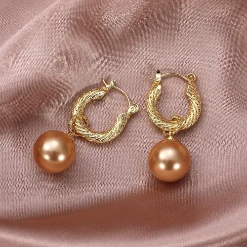 Huitan Stylish and Elegant Women Imitation Pearl Drop Earrings Champagne Color High-quality Gold Plated Female Statement Jewelry