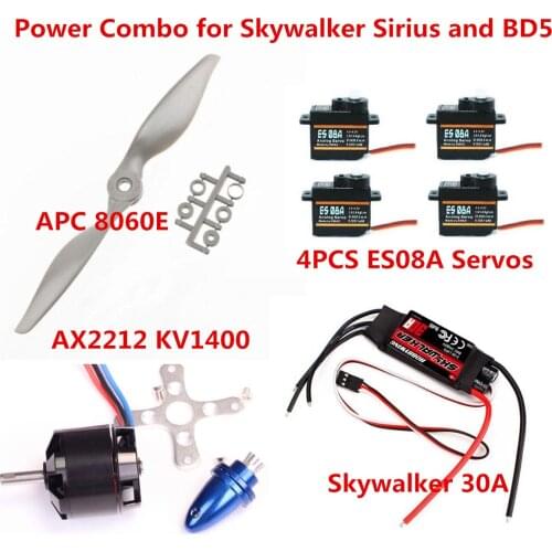 Power Combo for Skywalker Sirius and BD5 (AX2212 kv1400 Motor APC8060E prop Skywalker 30A ESC 4xES08A Servos)