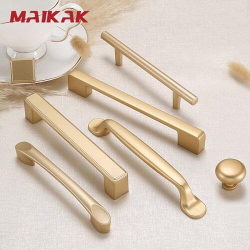 MAIKAK Solid Aluminum Alloy Matte Gold Cabinet Handles European Style Kitchen Cupboard Pulls Drawer Knobs Furniture Handle