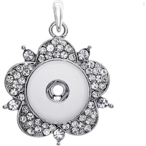 Fashion Rhinestone Flower pendant snap necklace 60cm keychain fit 18MM snap buttons Fashion jewelry DIY accessories XL0080