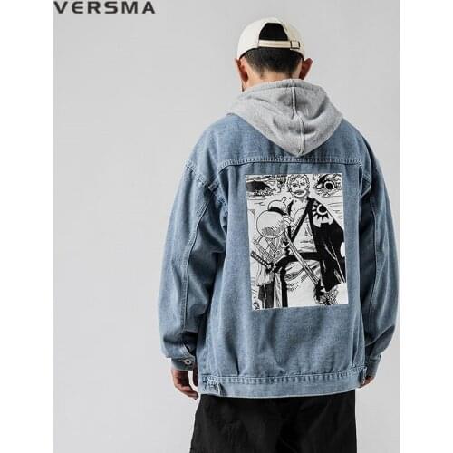 VERSMA New Korean Harajuku Letter Printed Zipper Patch Denim Shirt Men Chemise Black Mens Long Sleeve Denim Jacket Plus Size 5XL
