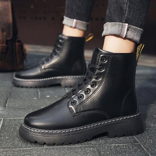 Martin Boots Men Shoes Fashion Autumn Black Chelsea Boots Round Toe Lace Up Sewing Men Shoes Non Slip High Top Shoes Male Boots