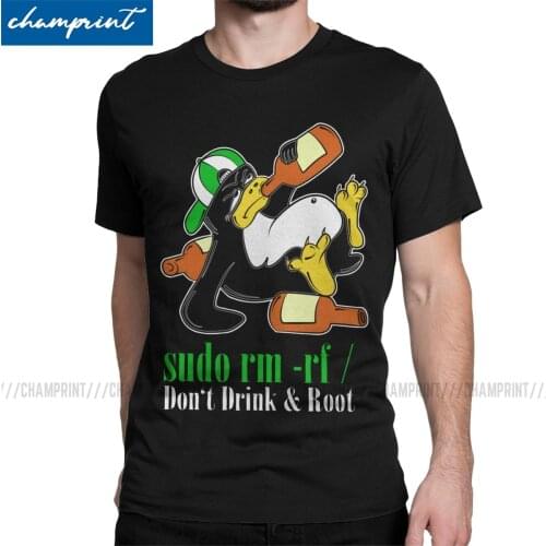 Men T-Shirts Linux Penguin Sudo Rm Rf I Don't Drink And Root Developer Vintage Tees Programmer Programming Coding Nerd T Shirts
