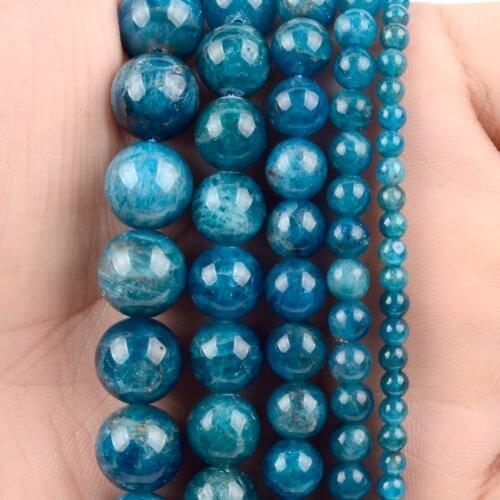 Natural A+ Blue Apatite Stone Round Gemstone Loose Spacer Bead For Jewelry Making 6/8/10/12mm DIY Bracelet Necklace