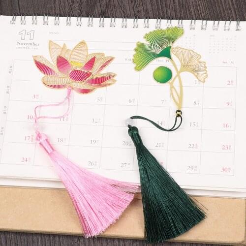 Painted Metal Hollow Bookmark Chinese Style Lotus Lotus Leaf Bookmark Book Clip Stationery Fine Holiday Gifts Art accessories