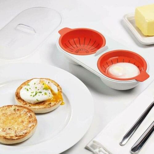 Orange Microwave Egg Poacher Food Grade Cookware Double Cup Egg Boiler Kitchen Steamed Egg Set Microwave Ovens Cooking Tools