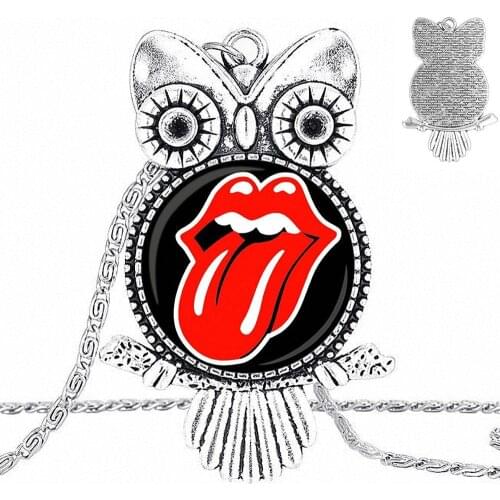 EJ Glaze Glass Cabochon Necklace With Women Statement Pendant Owl Necklaces Jewelry For Unisex Party Gift Red Tongue