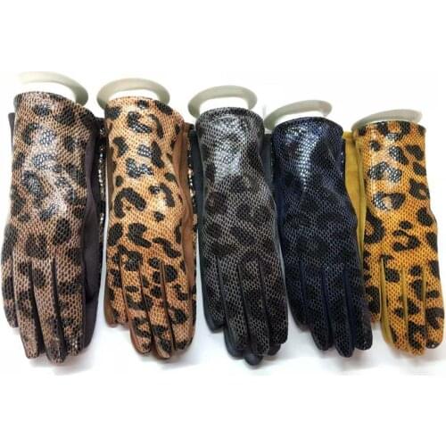 Fashion Women Touch Screen Glove Winter Faux Animal leather Cycling Driving Gloves suede velvet thicken warm leopard gloves H84