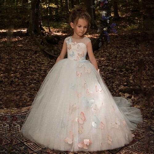 Butterfly Flower Girl Dresses for Wedding 2020 Luxury Kids Evening Pageant Ball Gowns First Communion Dresses For Girls Vestidos