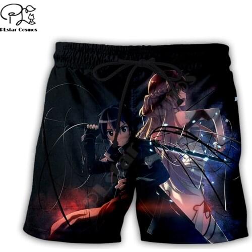 PLstar Cosmos Sword Art Online Mens Shorts Summer Casual Shorts Harajuku 3D Printed Loose Cool Beach Comfortable style-1