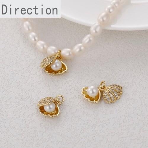 14k gold color-preserving pearl micro-inlaid zircon shell pendant diy bracelet necklace ear jewelry pendant accessory material