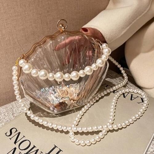 Transparent Acrylic Tote Shell bag 2021 Fashion New High quality PVC Womens Designer Handbag Pearl strap Shoulder Messenger Bag