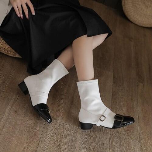 XGRAVITY Genuien Leather Boots New Fashion Short Heel Ladies Design High Heel Boots Chunky Heel Boots Female Ankle Shoes S006