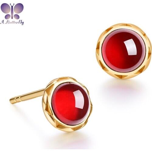 925 Sterling Silver Jewelry 5 MM Round Cut Natural Garnet Stud Earrings Stone Shining Quality Guarantee