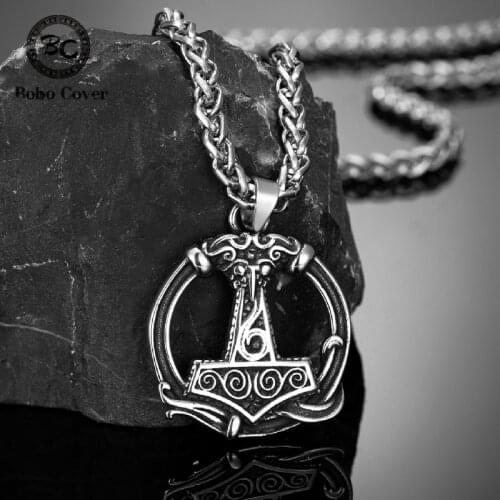 Norse Mythology Dragon Necklace Men Stainless Steel Amulet Runes Vikings Anchor Pendant Thors Hammer Scandinavian Jewelry Gifts