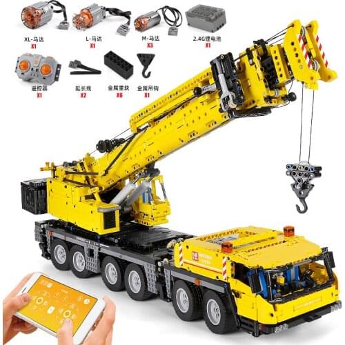 MOULD KING 17013 17013H Yellow Red 4460Pcs High-Tech Remote Control GMK Crane Building Blocks RC Motorized Truck Christmas Gift