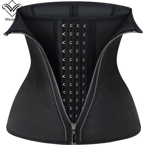 Zipper Waist Trainer Latex Slimming Sheaths Girdle Belly Belt FItness Cinchers Steel-Bone Corset Black Modeling Straps