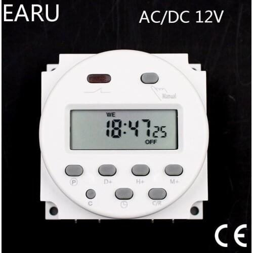 CN101A Timer Switch AC/DC 12V Digital LCD Power Weekly Mini Programmable Time Switch Relay 8A to 16A Smart Auto Control Quality
