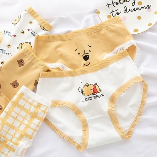 Cotton Womens Panties Comfortable Briefs Cute Cartoon Bear Underwear Sexy Intimates Lingerie Underpant Panty M-XL