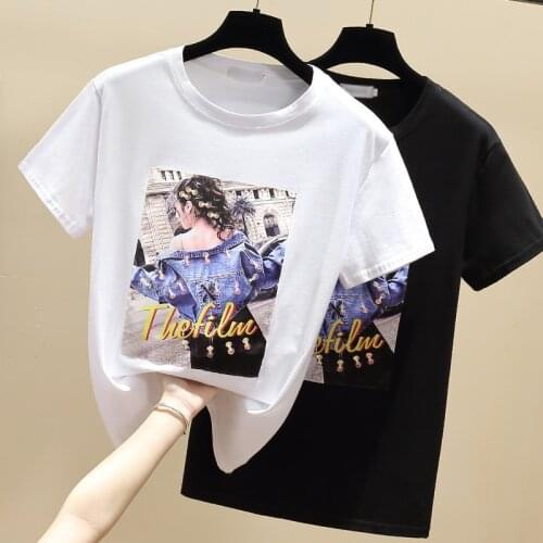 WWENN 2021 Cotton T Shirt Women Tops Short Sleeve Sweet Clothes Mujer Camisetas White Black O-Neck Tshirts Casual