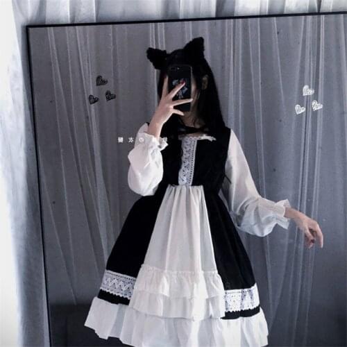 Japanese Gothic Lolita Dress Women European Clothing Punk Goth Victorian Dresses Kawaii Lolita Vestido Medieval Harajuku Girls