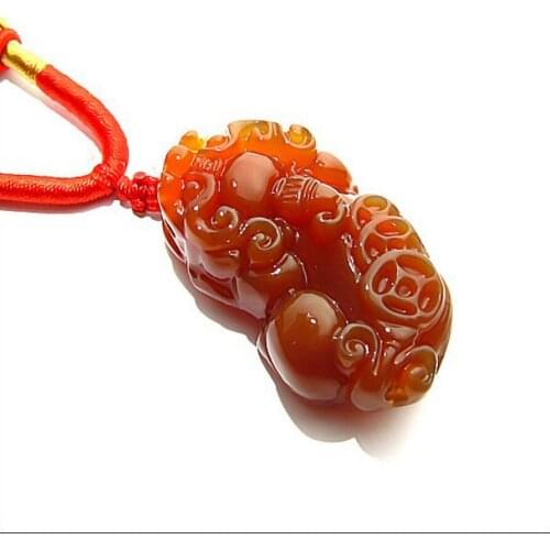 Jewelry Free Shipping High Quality pendant Natural red jade Carved Pixiu Good Fortune Amulet Lucky Pendant Man Amulet charms