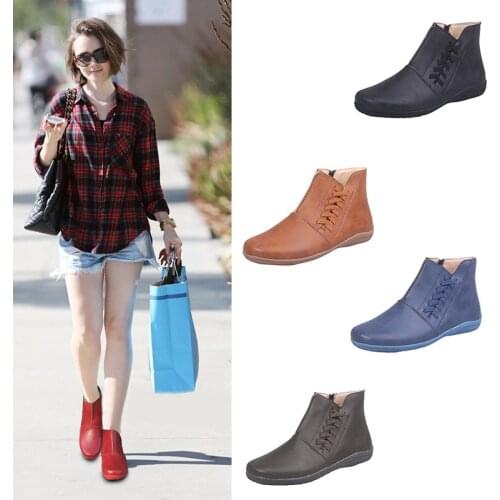 European and American New Style Elastic Decoration Womens Short Boots Large Size Flat Bottom Side Zipper Fashion Boots Women