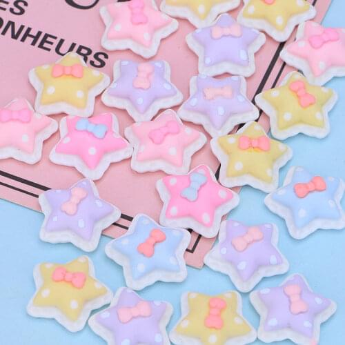 10Pcs Kawaii Flatback Resin Star Bow Cartoon Flat back Resin Cabochons Scrapbook Embellishments Accessories DIY Hair Bows Center