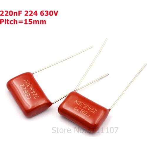 10PCS/Lot 220nF 224 630V CBB Polypropylene Film Capacitor Pitch 15mm 224 220nF 630V