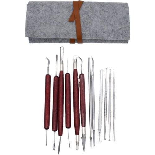 12pcs Polymer clay tools kit Shapers Modeling Sculpt Smoothing Wax Carving Ceramic Pottery Tools with felt bag
