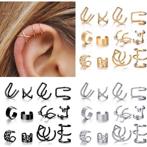 12 Pcs/set Punk Simple Wrap Earring Set For Women Clip on Earrings No piercing Ear Cuff Fashion Female Jewelry Gift