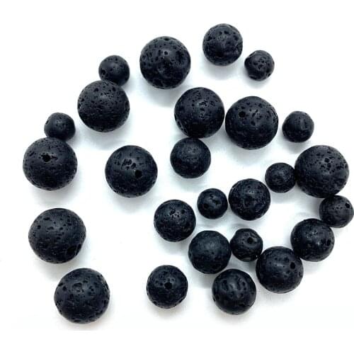 Natural Stone Black Lava Half Hole Beads Round Lava Stone Beads Wholesale Jewelry DIY Handmade Bracelet Necklace Accessories