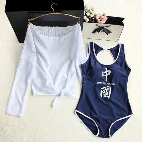 2021 Women Letter One Piece Swimwear with Cover-Up Sexy Monokini Padded Bathing Suit Swimming Beachwear Sport Female Swimsuit