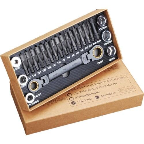 23PCS Ratcheting Socket Ratchet Wrench Set Sleeve Tool Plumb Pipe Auto Repair Hand Tool Auto Inspection Repairing Tool Kit