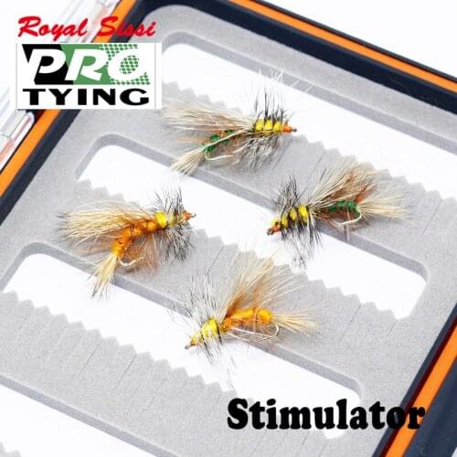 Professional hand tied 2 colors assorted 4pcs trout fishing dry flies 14# stimulator artificial stonefly adult insect fly lure
